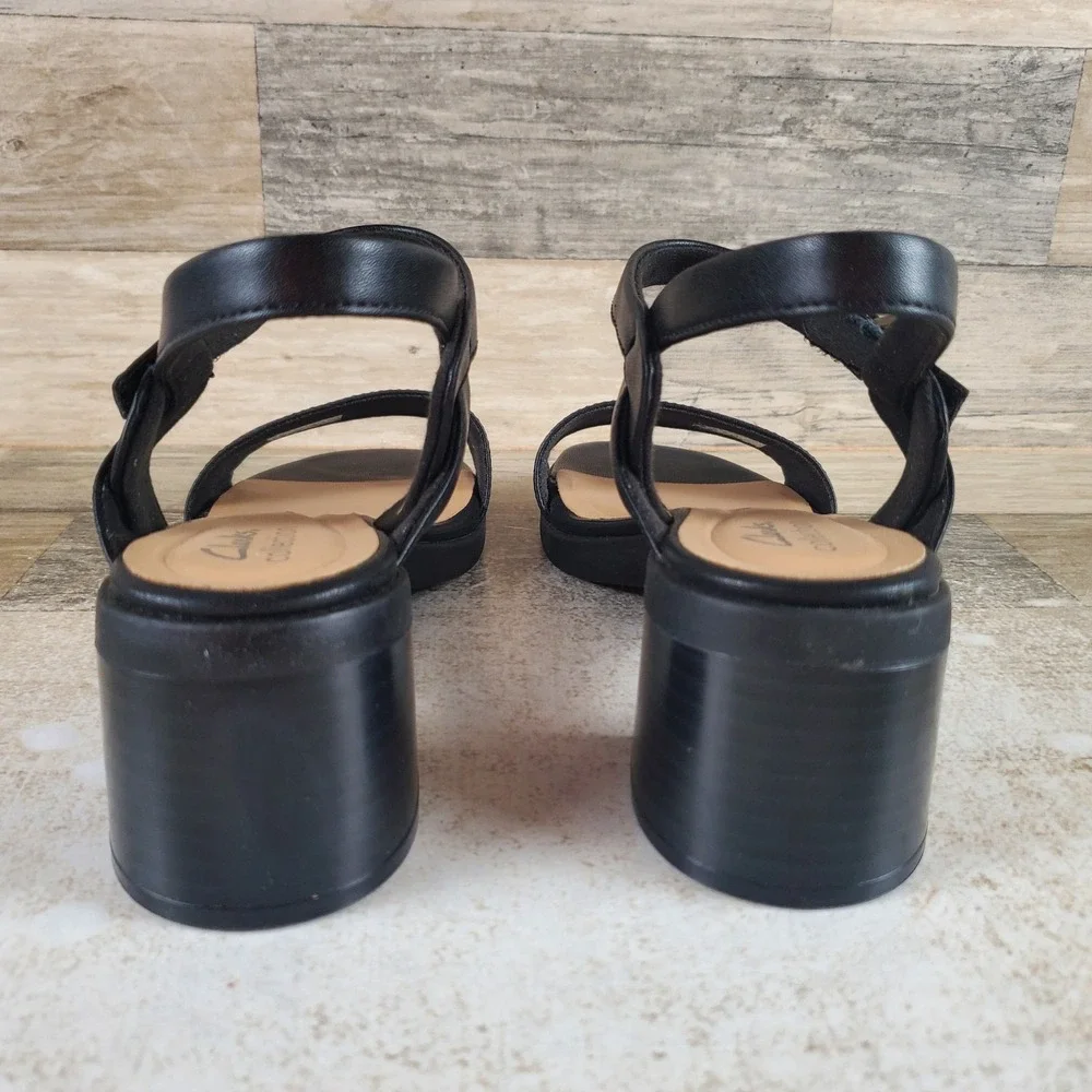 Clarks Jaylan Ray Womens Sandals Sz 8.5 Black Leather Block Heel Slingback Strap